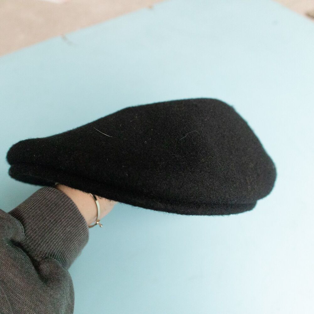 Montique International Vintage Black 100% Wool Flat Bill Flatcap Hat One Size